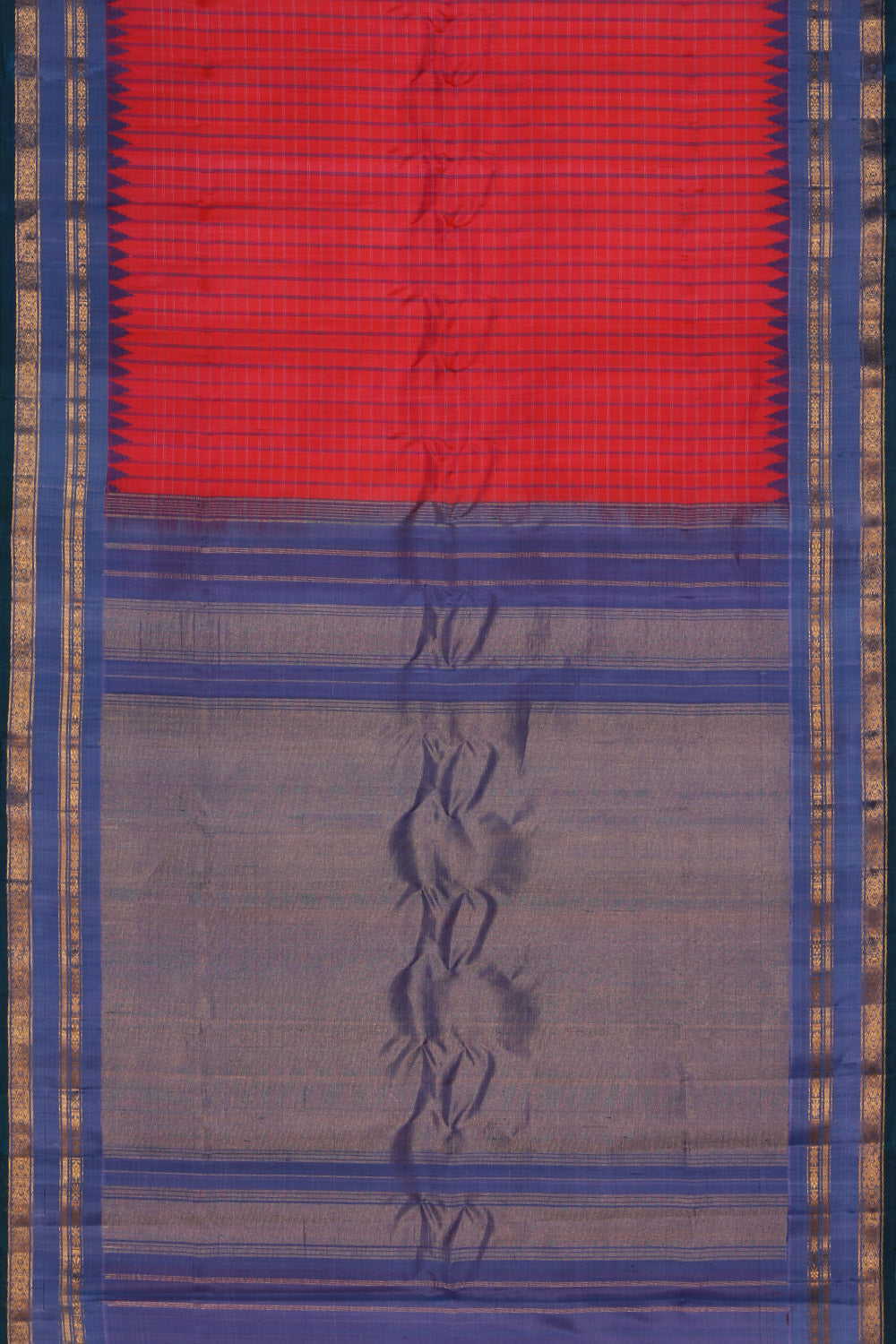 Image of Gadwal Silk Coral Red Saree